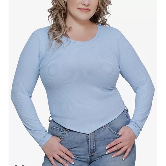 Just Polly Trendy Plus Size V-Hem Ribbed Top blue 2X - Picture 1 of 5